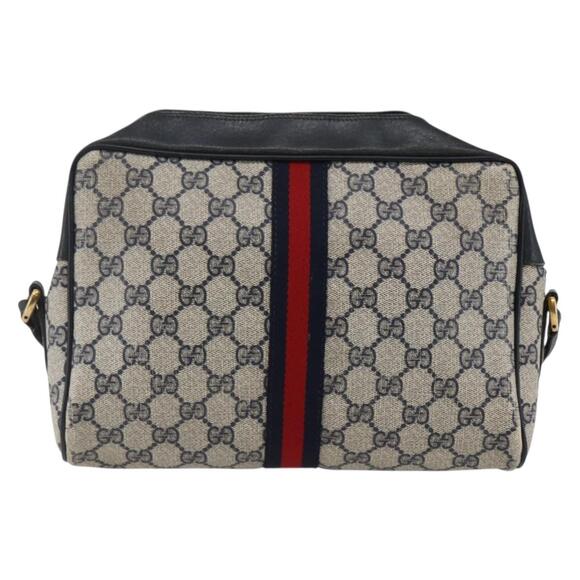 GUCCI GG Canvas Sherry Line Shoulder Bag Pvc Leather Navy Red - Picture 3 of 13